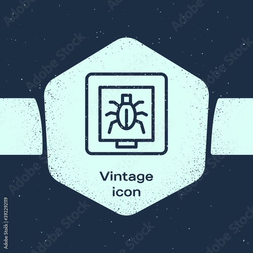 Grunge line Insects in a frame icon isolated on blue background. Herbarium. Monochrome vintage drawing. Vector.