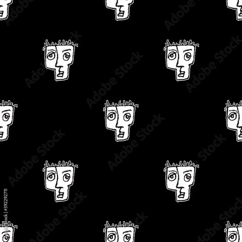 Man Head Caricature Drawing Motif Seamless Pattern photo