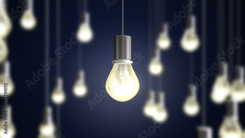 3d rendering of set of realistic glowing lamps hanging on the wire.