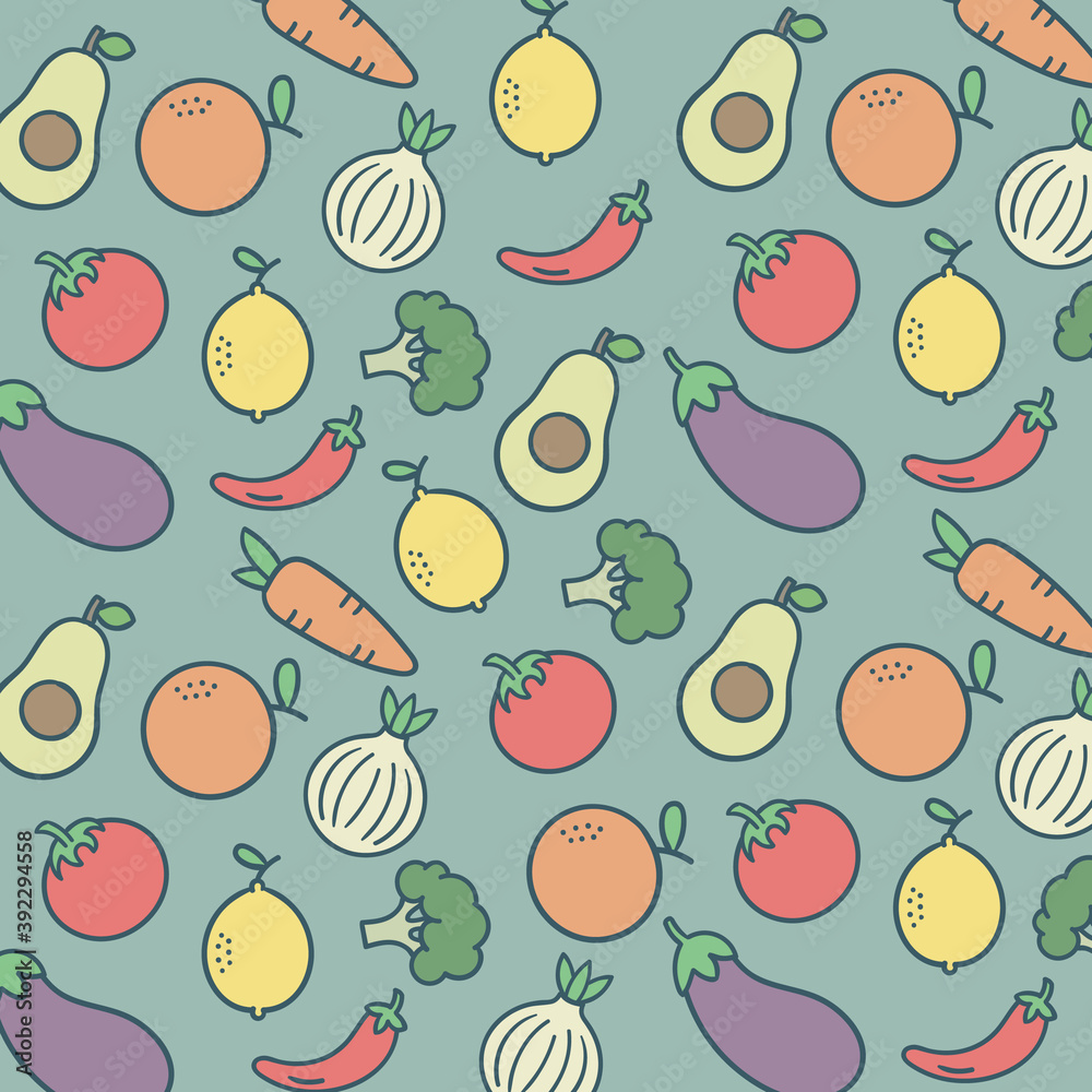 Pattern Fruits And Vegetables Vegan Healthy Food Colorful	