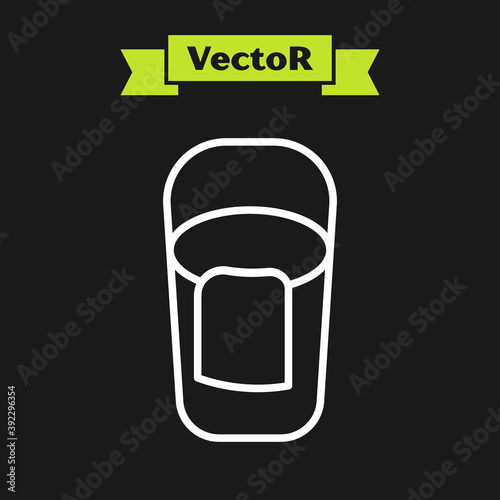 White line Bucket with rag icon isolated on black background. Cleaning service concept. Vector.