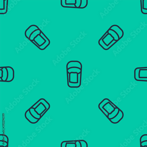 Blue line Bucket with rag icon isolated seamless pattern on green background. Cleaning service concept. Vector.