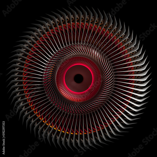 Billede på lærred 3d render of abstract art with surreal 3d machinery industrial turbine jet engin