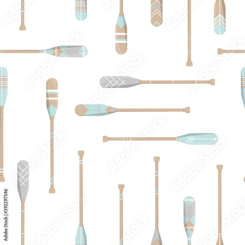 Seamless pattern with oars paddle silhouette