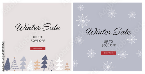 winter sale vector, post for social media, website poster, discount, online shopping