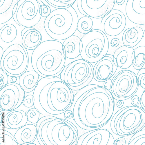 Abstract drawing with hands, curls, circles. Seamless pattern