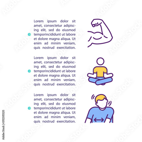 Hypertonic muscle release concept icon with text. Neurologic disease. Recovery and prevention. PPT page vector template. Brochure, magazine, booklet design element with linear illustrations