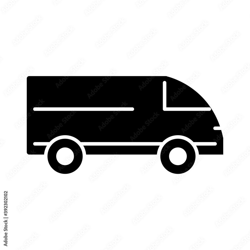 delivery truck transport, side view silhouette icon isolated on white background