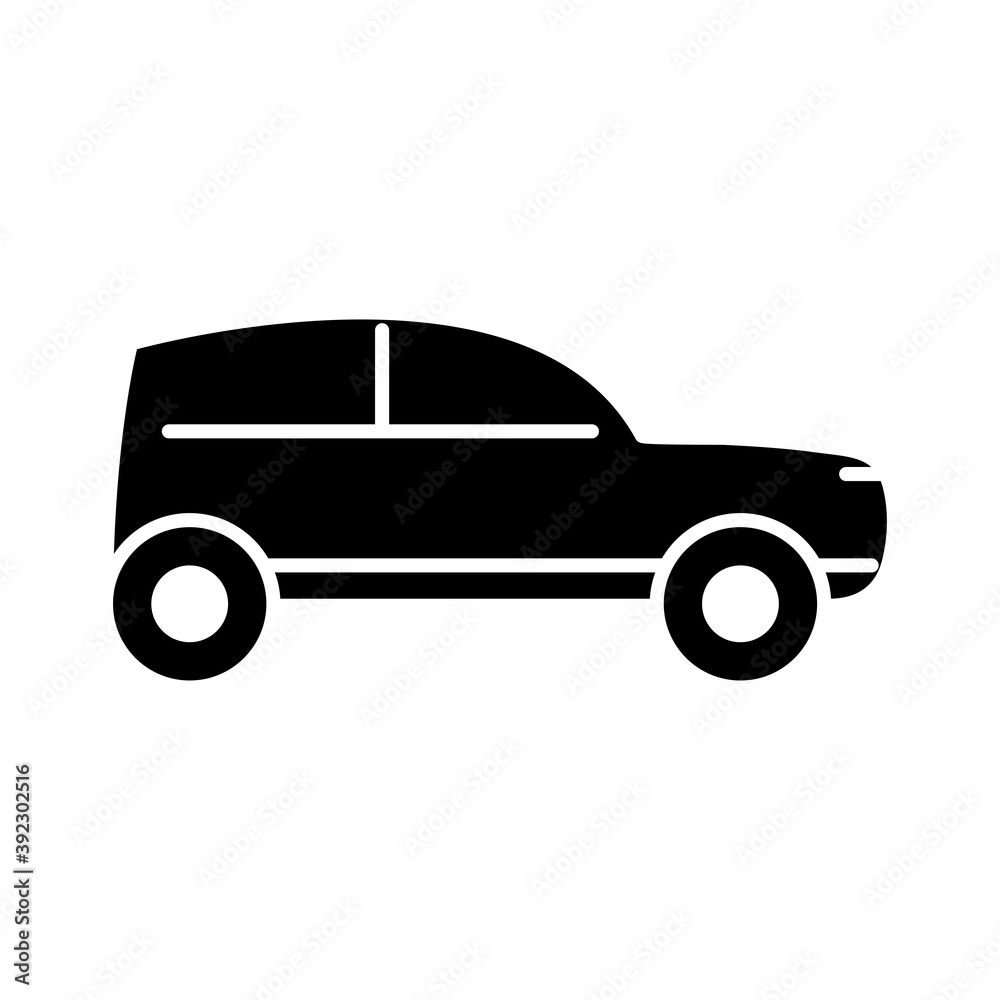 coupe car transport, side view silhouette icon isolated on white background