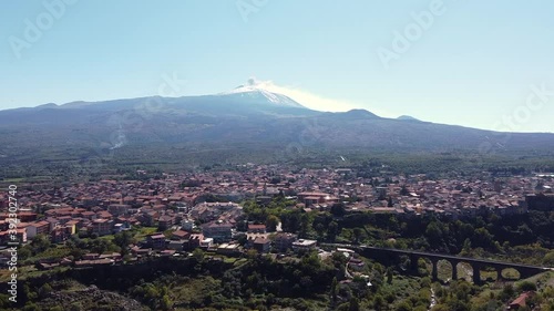 video with drone view of Randazzo with the Etna volcano in the background in Sicily Italy