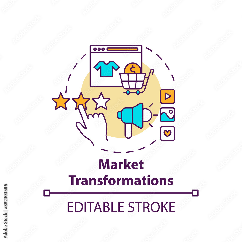 Market transformations concept icon. Business challenges idea thin line illustration. Adapting to technological innovations. Vector isolated outline RGB color drawing. Editable stroke