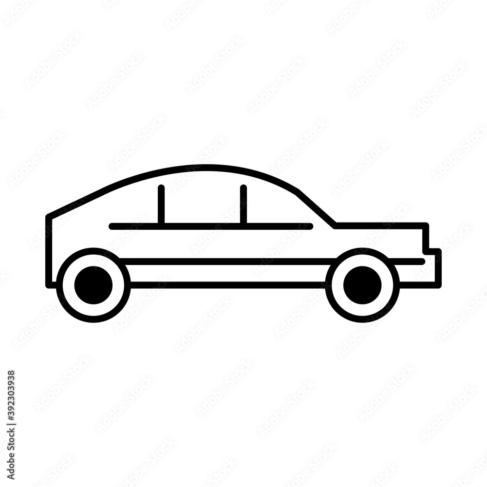 car transport, side view line icon isolated on white background graphic