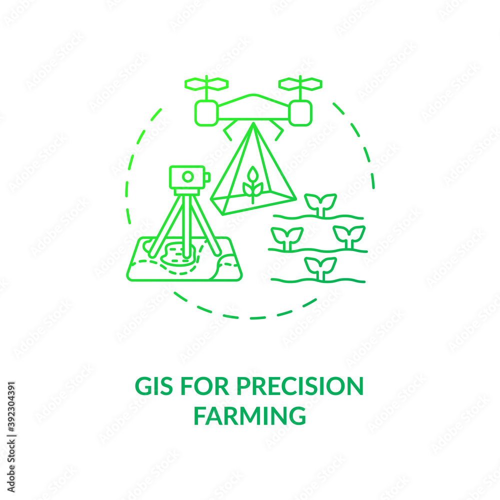 GiS for precision farming concept icon. Information technology in agriculture. Detailed analyzing of farmlands fields idea thin line illustration. Vector isolated outline RGB color drawing GiS for precision farming concept icon. Information technology in agriculture. Detailed analyzing of farmlands fields idea thin line illustration. Vector isolated outline RGB color drawing