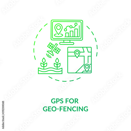 GPS for geo fencing concept icon. Information technology in agriculture. Virtual farm fields map creating system idea thin line illustration. Vector isolated outline RGB color drawing