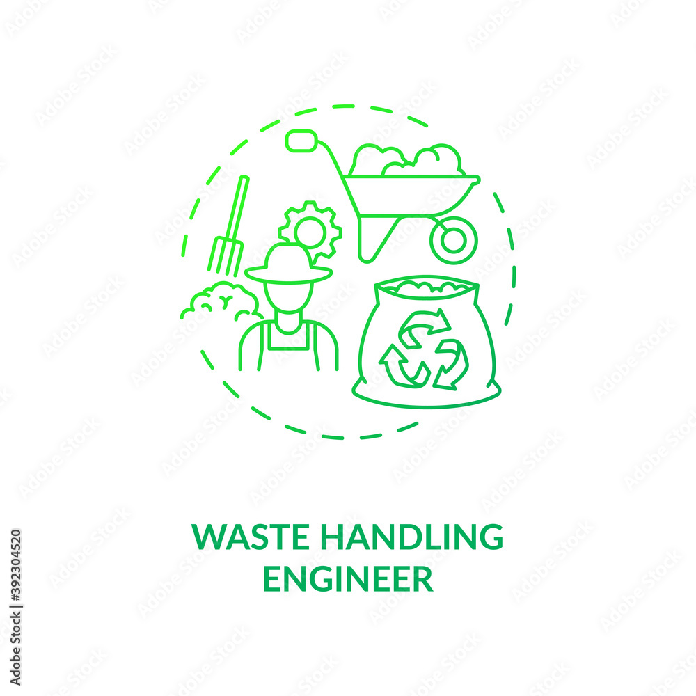 Waste handling engineer concept icon. Top agriculture careers for future students. Organise and manage waste disposal idea thin line illustration. Vector isolated outline RGB color drawing Waste handling engineer concept icon. Top agriculture careers for future students. Organise and manage waste disposal idea thin line illustration. Vector isolated outline RGB color drawing