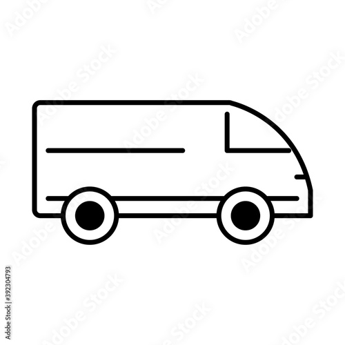 delivery truck transport, side view line icon isolated on white background