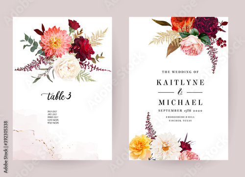 Moody boho chic wedding vector bouquet cards