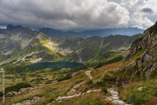 Beautiful view of rocky mountains and lakes in the High Tatras National Park in Poland