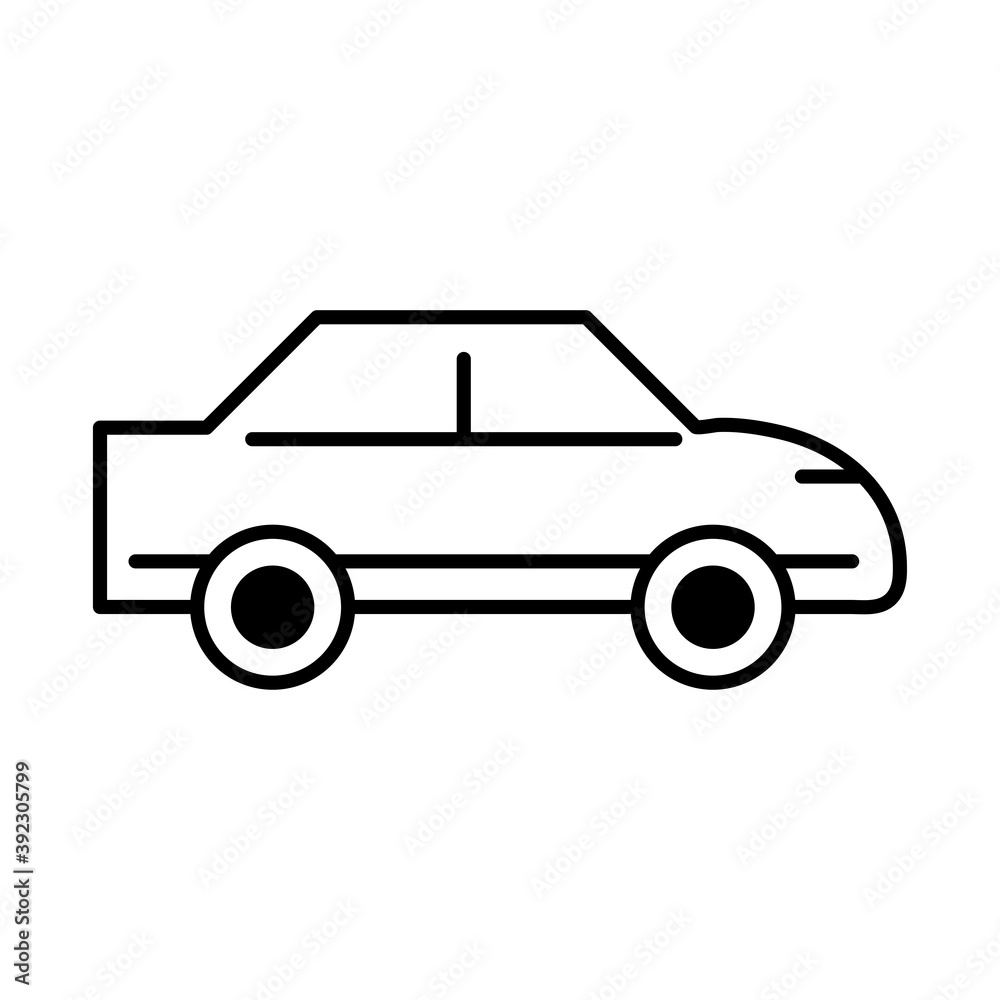 car sedan transport, side view line icon isolated on white background