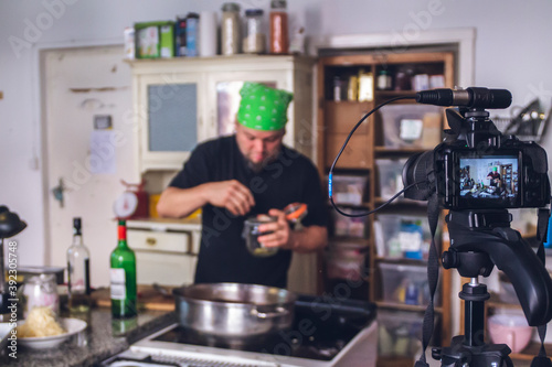 Backstage of a shooting of a cooking tutorial video.