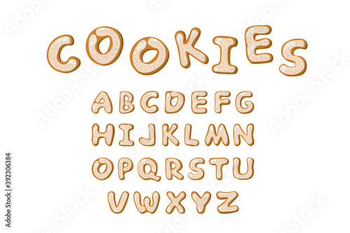 Alphabet made of gingerbread cookies isolated