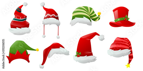 Hand drawn santa claus hat collection
