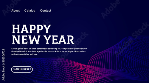 Happy New Year landing page promotions vector illustration backround. Profitable proposition save 10 percent this week only. Landing page with fall leaves and sign up button.