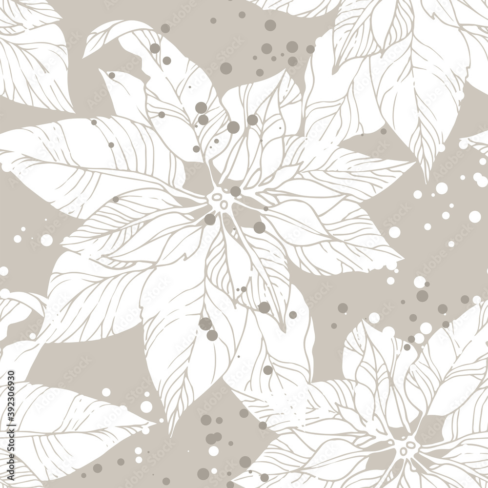 Flowers pattern, seamless vector background with poinsettia flowers, textile ornament