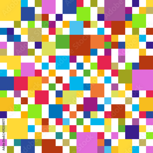 Background in colorful squares in various sizes.