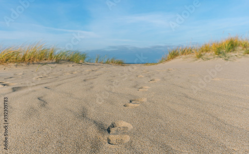 Human footprints in the sand.