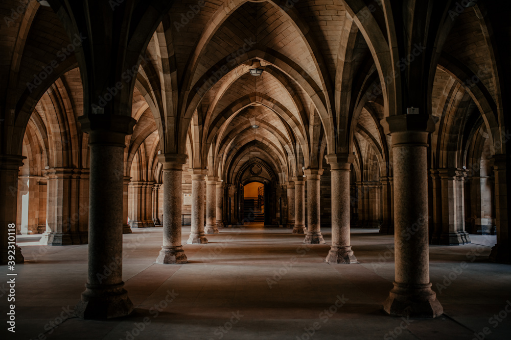 Arched hallway of aged university Arched hallway of aged university