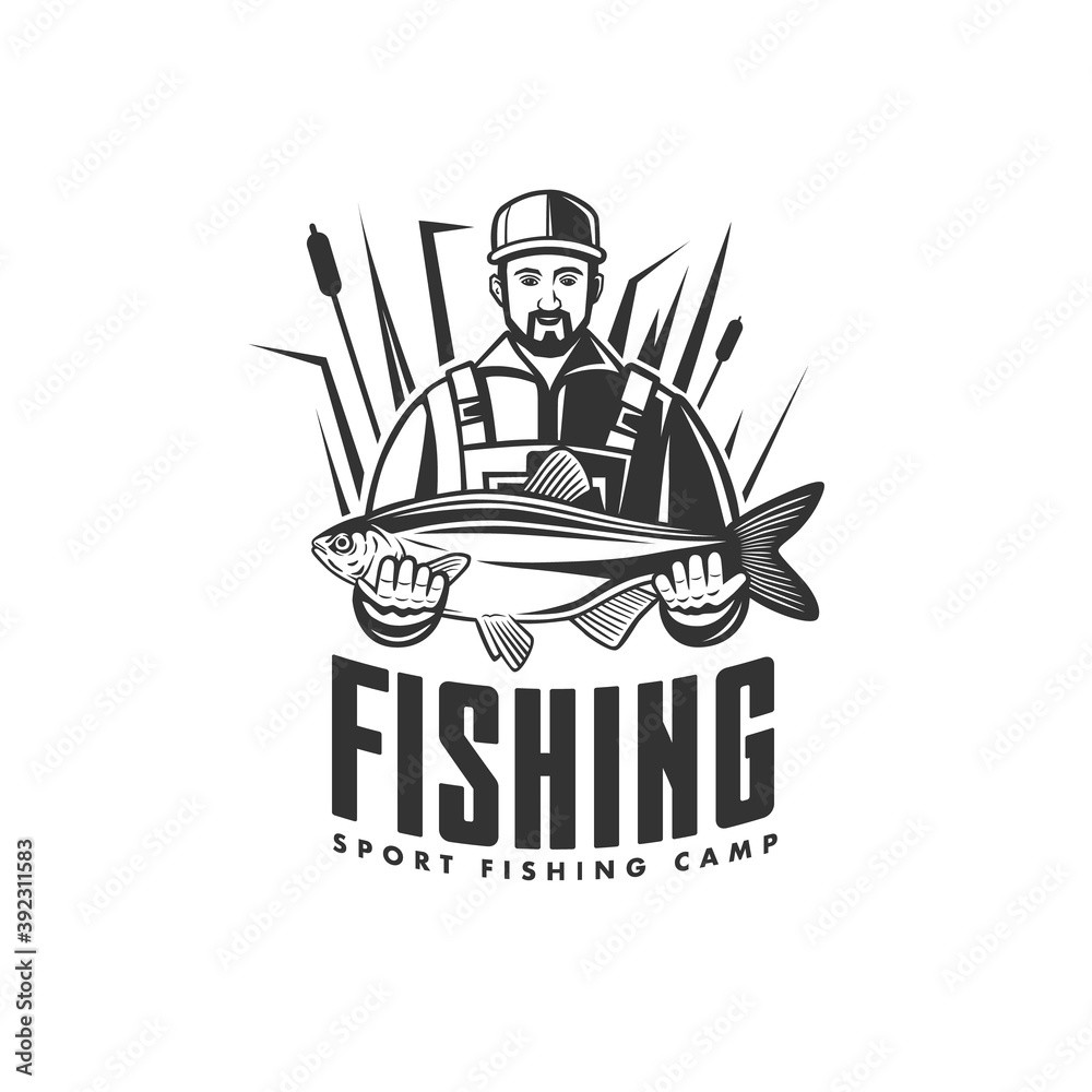 Illustration of fisherman with a catch.