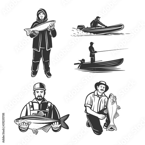 Set of illustrations on a fishing theme.