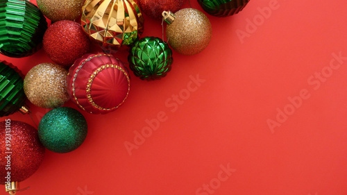 Christmas Ornaments Isolated on a Red Background | Holiday Decoration | Christmas Decoration
