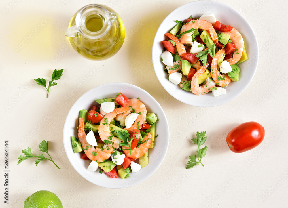 Avocado, prawn, tomato and mozarella salad