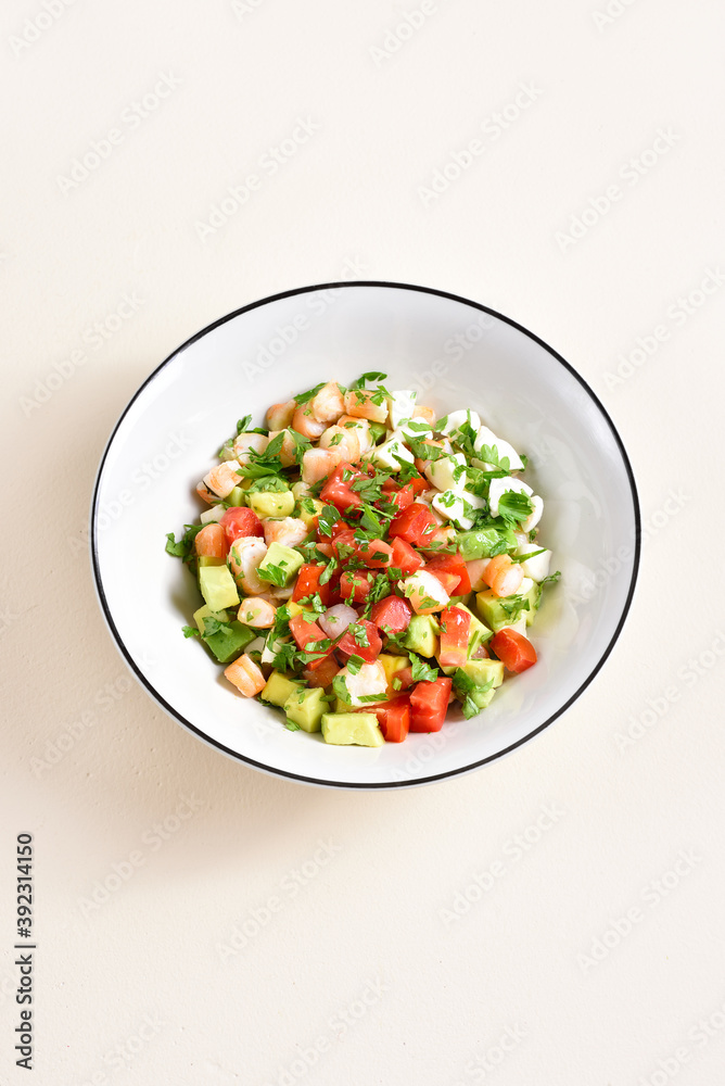 Avocado, prawn, tomato and mozarella salad Avocado, prawn, tomato and mozarella salad