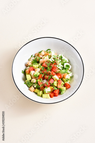 Avocado, prawn, tomato and mozarella salad