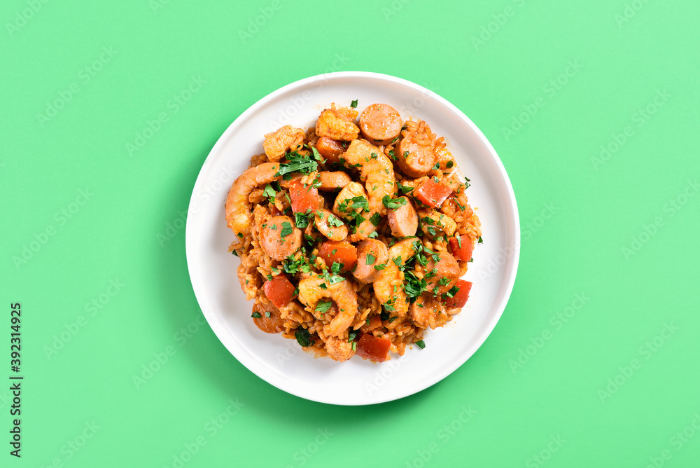 Creole jambalaya with chicken, smoked sausages and vegetables Creole jambalaya with chicken, smoked sausages and vegetables