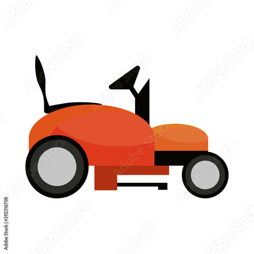 red tractor mower grass gardening isolated on white background