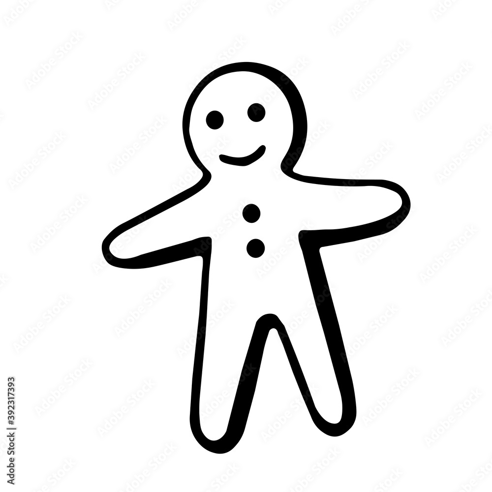 Hand drawn outline image of the gingerbread man. Vector illustration, isolated on the white background. Hand drawn outline image of the gingerbread man. Vector illustration, isolated on the white background.