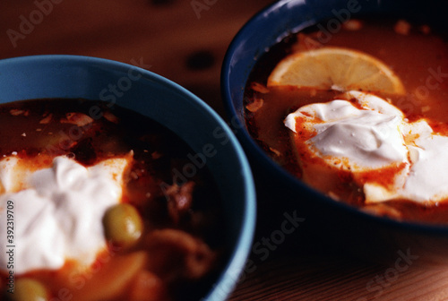 Homemade soup with sour cream