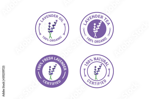 Set of flat lavender essential oil labels.. lavender rubber stamp badge label design set