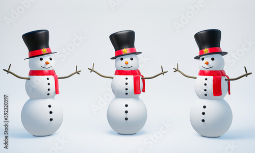 Three snowman wearing red w...
