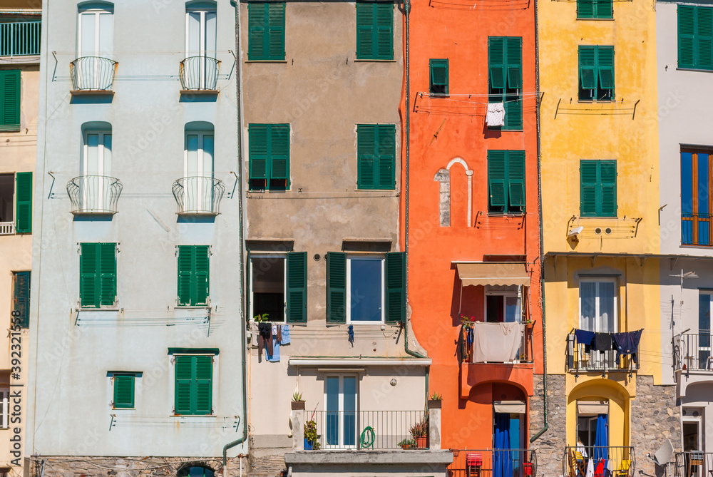 Colored house facade in Portovenere, small town in Liguria (northern Italy)