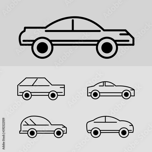 cars transport, side view outline icons on gray background