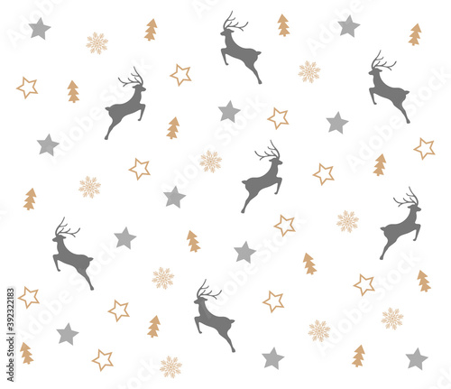 Hello winter, snowflakes, fir and deer pattern, shop now, sale banner, colored snowflake set vector illustration, Merry Christmas pattern and Happy New Year card © ElenaVector44