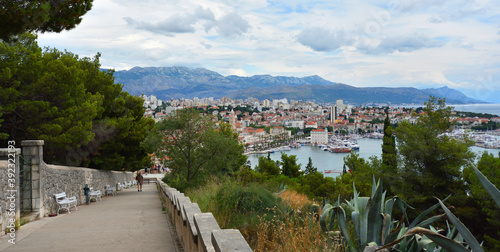 View of Split Croatia waterfront from hillside 