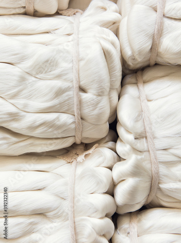 Loops of freshly spun silk thread