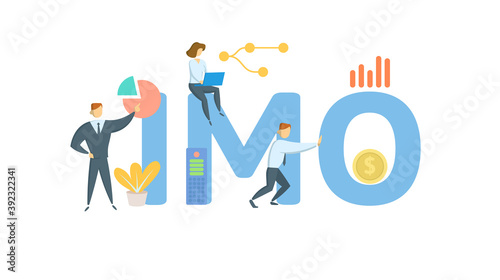 IMO, Integration Management Office. Concept with keywords, people and icons. Flat vector illustration. Isolated on white background.