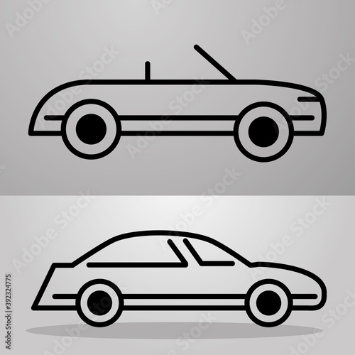 cars transport vehicle  side view line icon on gray background